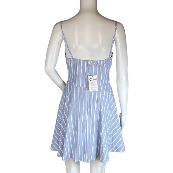 Trixxi Dress Women Small Blue White Striped Fit Flare Ruffle Wedding Guest Party - Picture 4 of 8